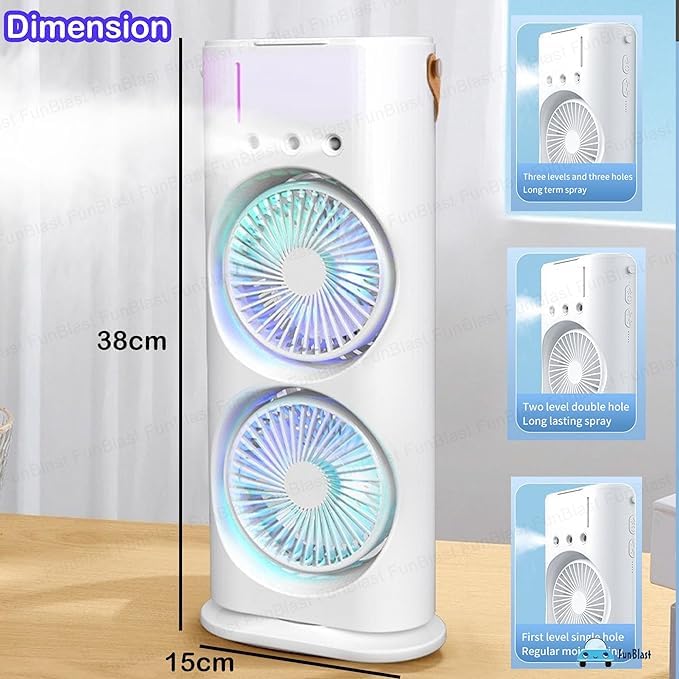 2025 Double-Ended Spray Cooler – USB Rechargeable Mini Fan with LED Light & Remote Control 3-Speed Quiet Cooling | 280ml Water Tank | Portable & Energy-Efficient | Ideal for Home, Office, and Travel