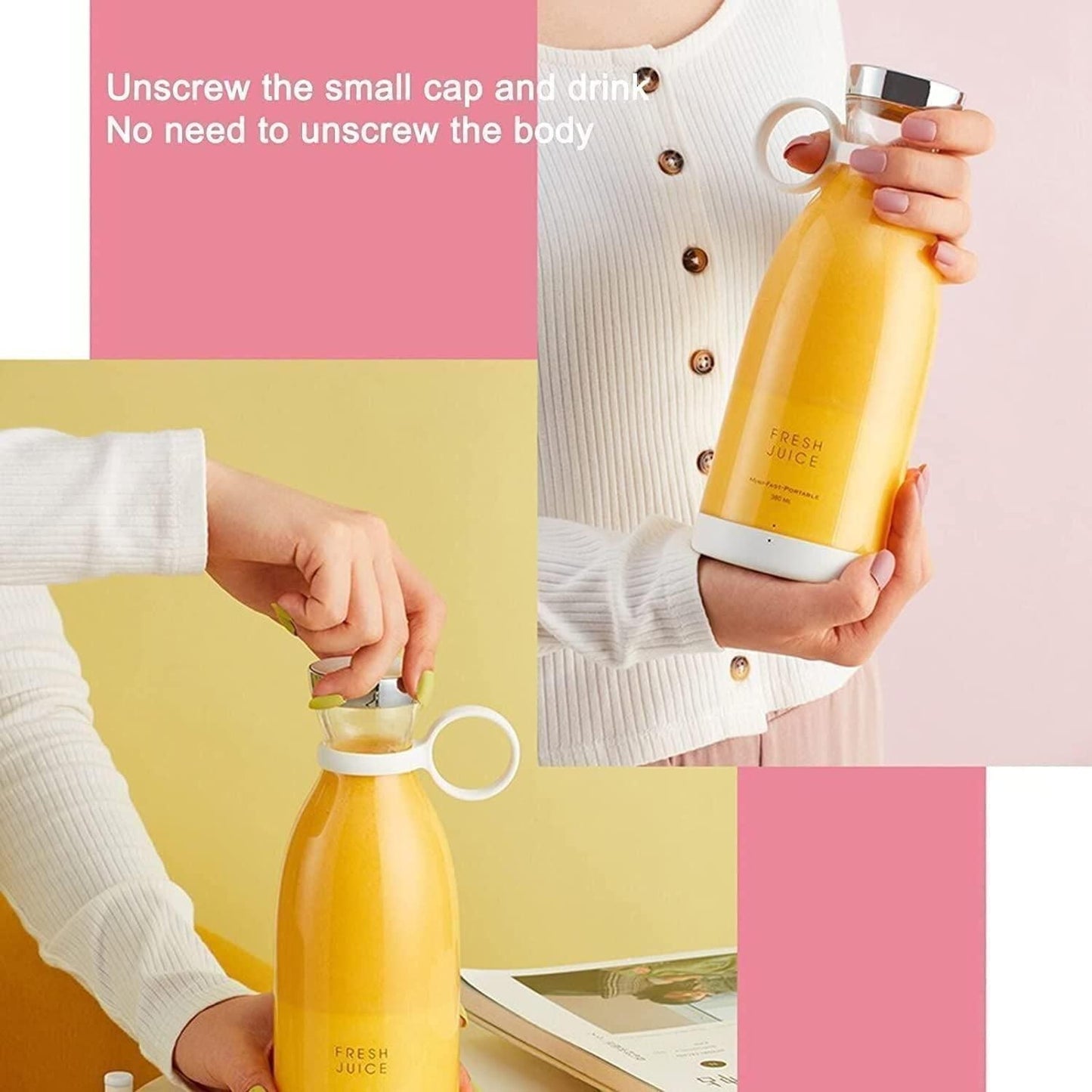 Portable Blender Juicer – 6 Blade USB Rechargeable Smoothie Maker, Protein Shake Blender, Baby Food, Mixer & Juicer Blender - 500 ml, Multicolor. Travel/School/Office/Workout Use