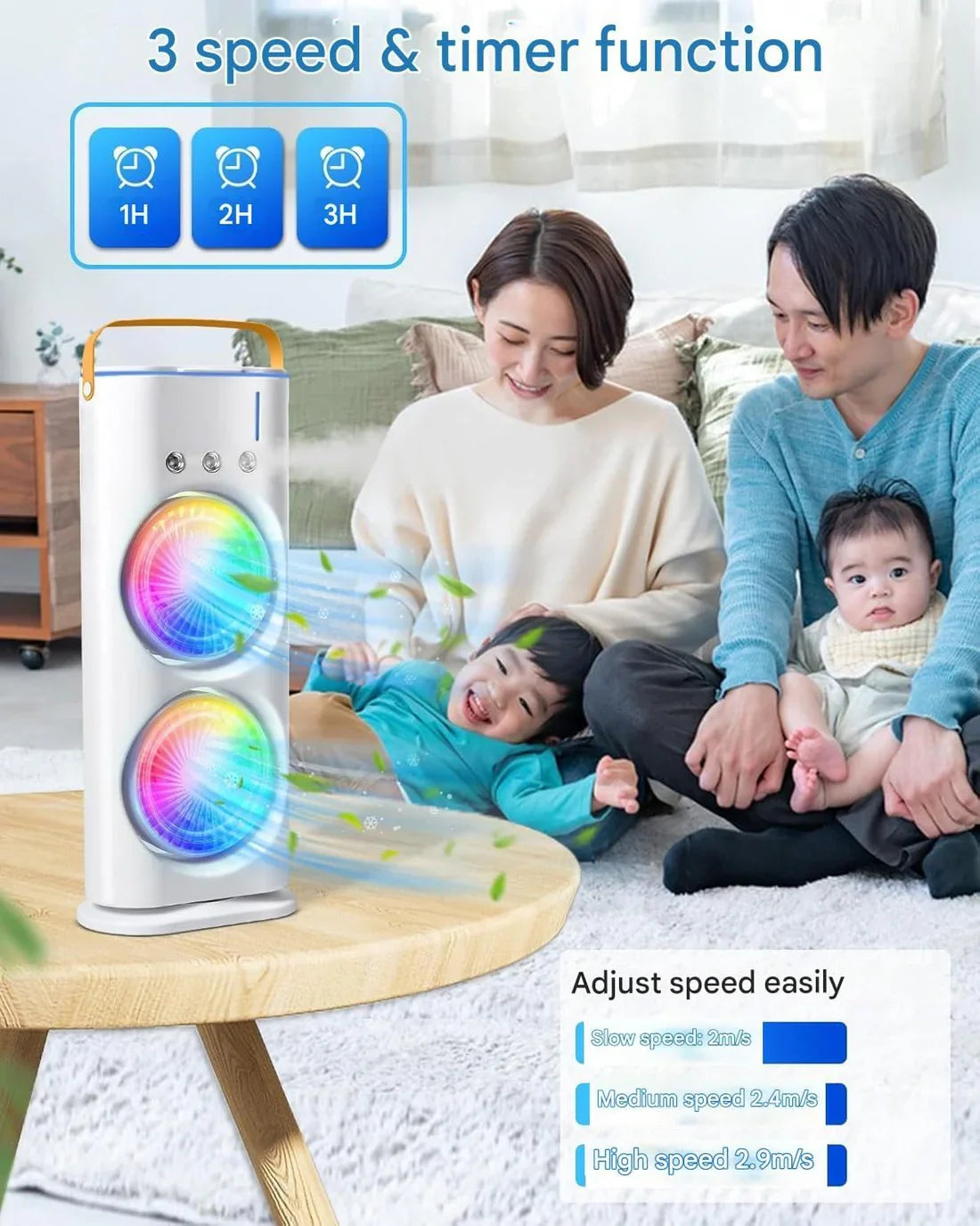 2025 Double-Ended Spray Cooler – USB Rechargeable Mini Fan with LED Light & Remote Control 3-Speed Quiet Cooling | 280ml Water Tank | Portable & Energy-Efficient | Ideal for Home, Office, and Travel