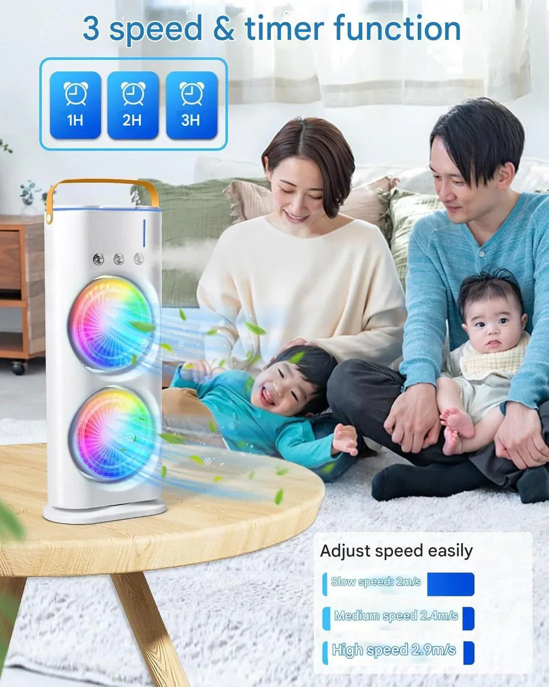 2025 Double-Ended Spray Cooler – USB Rechargeable Mini Fan with LED Light & Remote Control 3-Speed Quiet Cooling | 280ml Water Tank | Portable & Energy-Efficient | Ideal for Home, Office, and Travel
