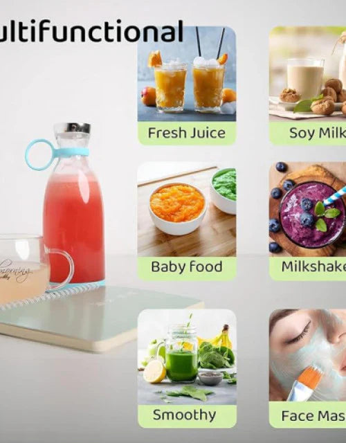 Portable Blender Juicer – 6 Blade USB Rechargeable Smoothie Maker, Protein Shake Blender, Baby Food, Mixer & Juicer Blender - 500 ml, Multicolor. Travel/School/Office/Workout Use