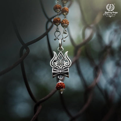 Trishul Damru Rudraksha Pendant with Orignal Rudraksha Mala