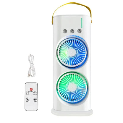 2025 Double-Ended Spray Cooler – USB Rechargeable Mini Fan with LED Light & Remote Control 3-Speed Quiet Cooling | 280ml Water Tank | Portable & Energy-Efficient | Ideal for Home, Office, and Travel