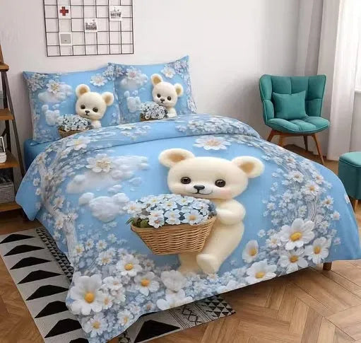 Heavy 7D Digital Glace Cotton Super King Size Printed Flat Double Bedsheet, 110 X 110 Inch and 2 Pillow Cover